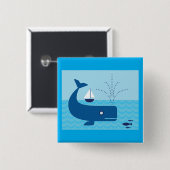 Nautischer Wal und Segelboot Blaues Meer Button (Vorne & Hinten)