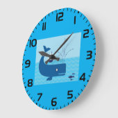 Nautischer Wal und Segelboot Blaues Meer Große Wanduhr (Winkel)