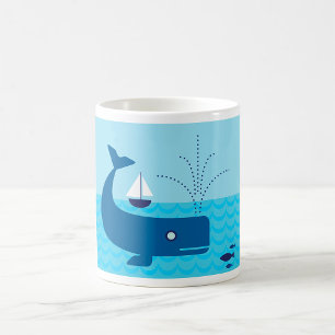 Nautischer Wal und Segelboot Blaues Meer Kaffeetasse