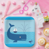 Nautischer Wal und Segelboot Blaues Meer Pappteller (Party)