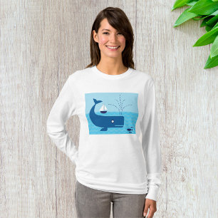 Nautischer Wal und Segelboot Blaues Meer T-Shirt