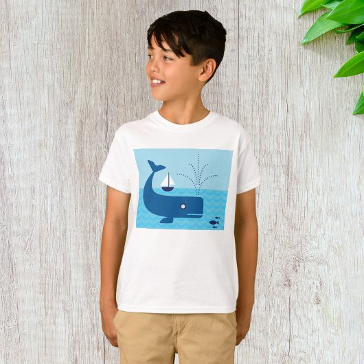 Nautischer Wal und Segelboot Blaues Meer T-Shirt