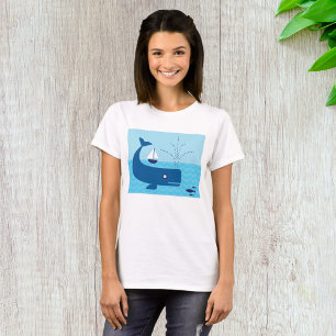 Nautischer Wal und Segelboot Blaues Meer T-Shirt