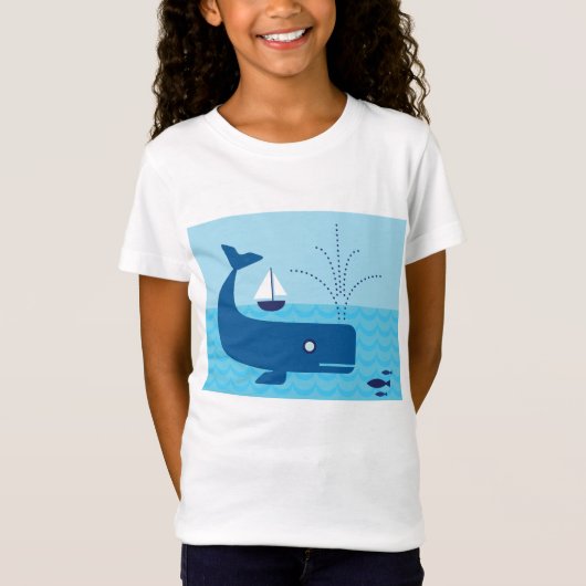 Nautischer Wal und Segelboot Blaues Meer T-Shirt (Vorderseite)