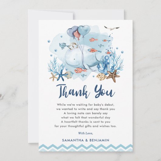 Nautischer Wal unter der Blue Boy Baby Dusche Dankeskarte (Vorderseite)
