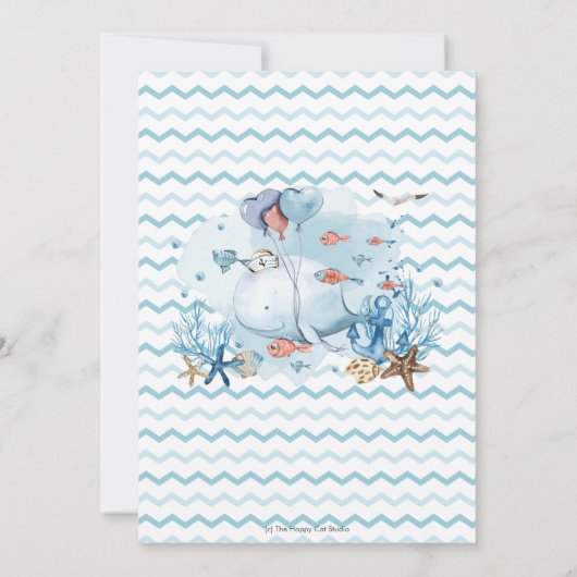 Nautischer Wal unter der Blue Boy Baby Dusche Einladung (Rückseite)