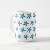 Nautischer Wasserfarben-Blauer Seestern Kaffeetasse (Vorderseite Links)