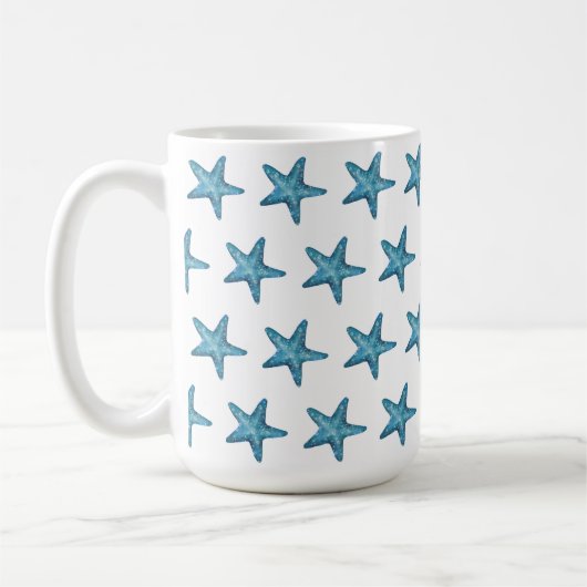 Nautischer Wasserfarben-Blauer Seestern Kaffeetasse (Links)