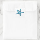 Nautischer Wasserfarben-Blauer Seestern Quadratischer Aufkleber (Tasche)