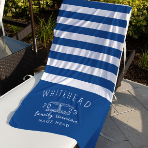 Nautischer Whale Schwanz Stripe Royal Blue Monogra Strandtuch