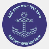 Nautischer Zickzack Ankertext Runder Aufkleber (Vorderseite)