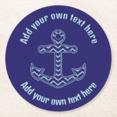 Nautischer Zickzack Ankertext Runder Pappuntersetzer (Vorderseite)