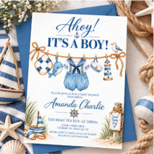 Nautisches Ahoy, es ist ein Junge - Babyparty Einladung