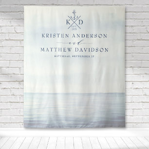 Nautisches Anker-Monogramm Aquarell Ozean-Hochzeit Wandteppich