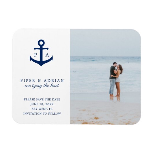Nautisches Anker-Monogramm Foto Save-the-Date Magnet (Horizontal)
