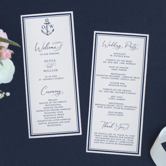 Nautisches Anker-Monogramm-Hochzeit Programm