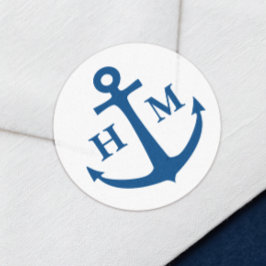 Nautisches Anker-Monogramm Strandhochzeit Runder Aufkleber