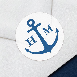 Nautisches Anker-Monogramm Strandhochzeit Runder Aufkleber