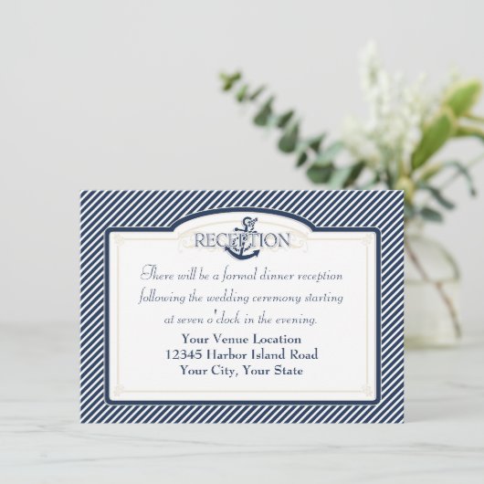 Nautisches Ankerboot Diagonal Streifen wirbeln Mod Einladung (Stehend Vorderseite)