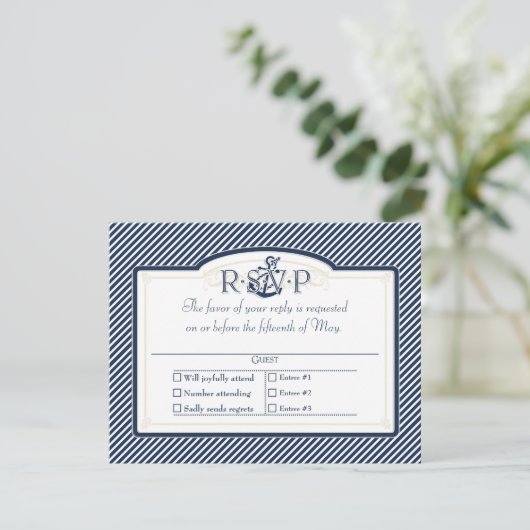 Nautisches Ankerboot Diagonal Streifen wirbeln Mod RSVP Karte (Stehend Vorderseite)