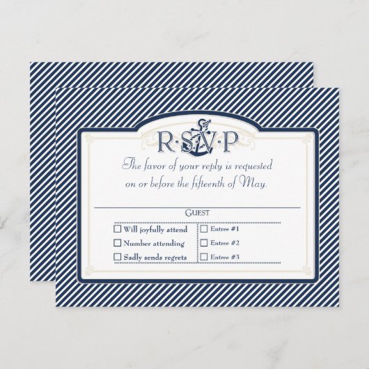 Nautisches Ankerboot Diagonal Streifen wirbeln Mod RSVP Karte (Vorne/Hinten)