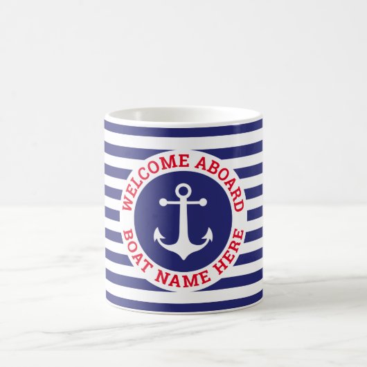 Nautisches Ankerdesign Navy Blue mit weißem Streif Kaffeetasse (Mittel)