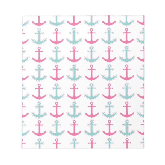Nautisches Ankermuster Pink und Aqua Notizblock (Vorderseite)