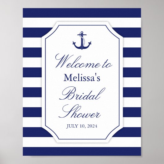 Nautisches Ankerschiff Navy Blue Stripe Brautparty Poster (Vorne)