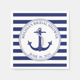 Nautisches Ankerschiff Navy Blue Stripe Brautparty Serviette