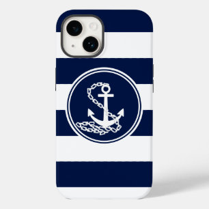 Nautisches Ankersymbol, weiße und blaue Streifen Case-Mate iPhone 14 Hülle