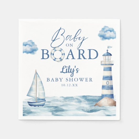 Nautisches Babyshower 'Baby an Bord' Serviette (Vorderseite)