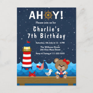 Nautisches Bären-Mädchen Rot und Marine Geburtstag Postkarte