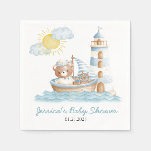 Nautisches Bären-Wasserfarben-Boot-Baby-Taufe Serviette