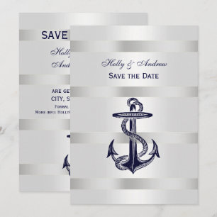 Nautisches Blau Anker Silber Gewicht BG V Save the Einladung