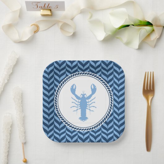 Nautisches Blau Hummer Küste Pappteller (Hochzeit)