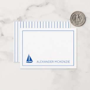 Nautisches Blau-Weiß-Segelschiff Personalisiert Mitteilungskarte