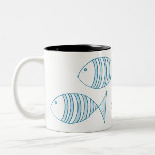 Nautisches Blau-Weiß-Streifen-Fisch Zweifarbige Tasse