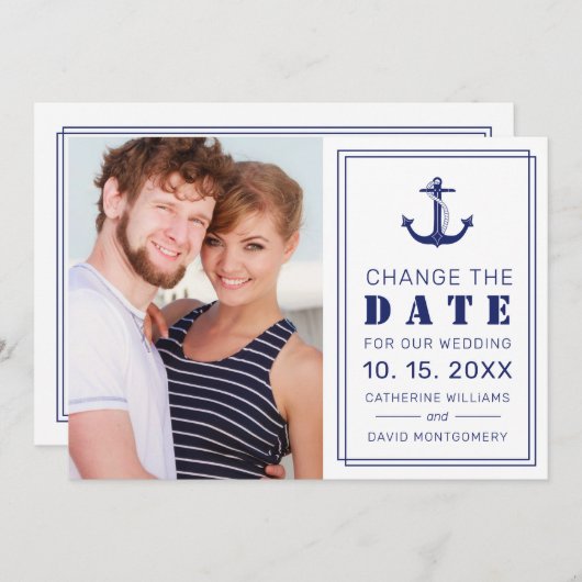 Nautisches blaues AnkerFoto ändern das Datum Save The Date (Vorne/Hinten)
