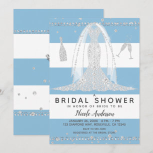 Nautisches Blaues Diamant Hochzeitskleid Brautpart Einladung