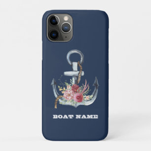 Nautisches Blumenanker-Bootsschild in Marineblau Case-Mate iPhone Hülle