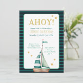 Nautisches Boot gestreift Marine Geburtstag Einladung (Stehend Vorderseite)