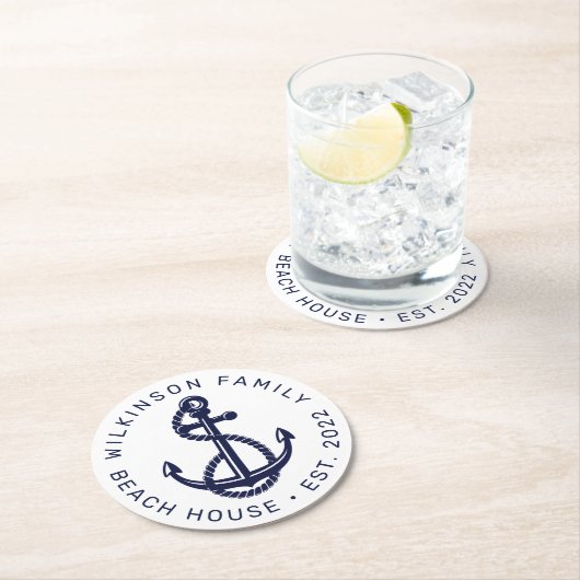 NAUTISCHES BOOTSEE-HAUS STRANDSTRAND Jahr hinzufüg Runder Pappuntersetzer (Vor Ort)