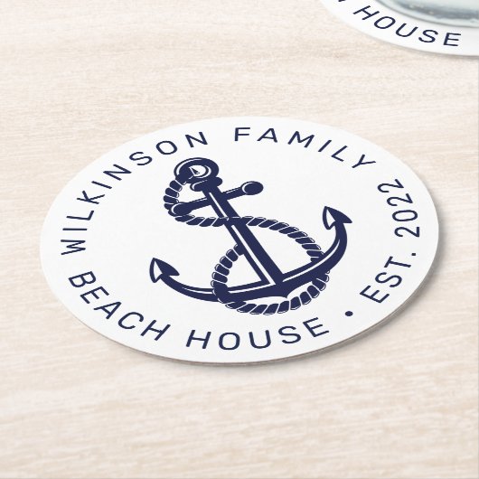 NAUTISCHES BOOTSEE-HAUS STRANDSTRAND Jahr hinzufüg Runder Pappuntersetzer (Angewinkelt)