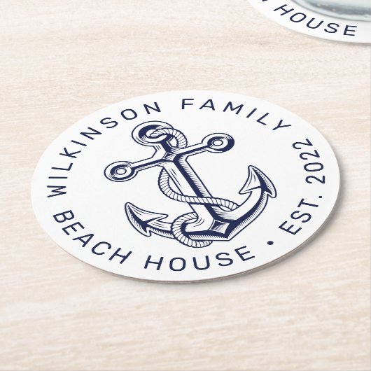 NAUTISCHES BOOTSEE-HAUS STRANDSTRAND Jahr hinzufüg Runder Pappuntersetzer (Angewinkelt)