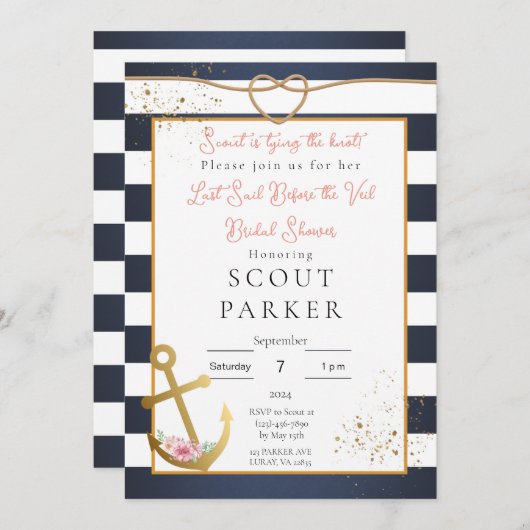 Nautisches Brautparty Einladung (Vorne/Hinten)