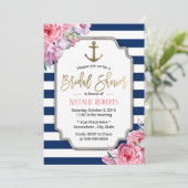 Nautisches Brautparty Rosa Streifen Einladung (Stehend Vorderseite)