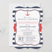 Nautisches Brautparty; Rot, Weiß und Navy Blau Einladung (Vorderseite)