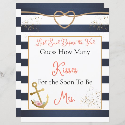 Nautisches Brautparty schätzt wie viele Küsse unte (Vorne/Hinten)