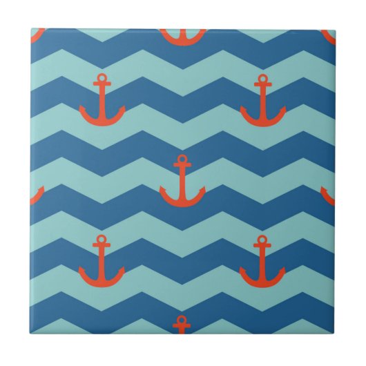 Nautisches Chevron-Muster Fliese (Vorderseite)