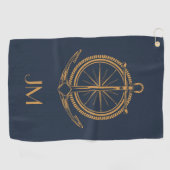 Nautisches Design mit Goldkompass und Anker Golfhandtuch (Horizontal)